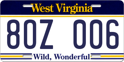 WV license plate 8OZ006