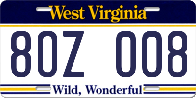 WV license plate 8OZ008