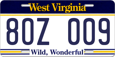 WV license plate 8OZ009