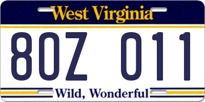 WV license plate 8OZ011