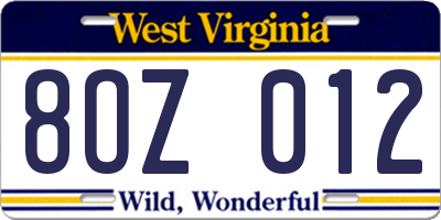 WV license plate 8OZ012