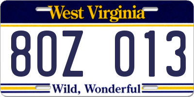 WV license plate 8OZ013