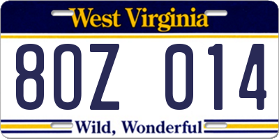 WV license plate 8OZ014