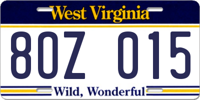 WV license plate 8OZ015