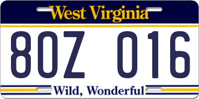 WV license plate 8OZ016