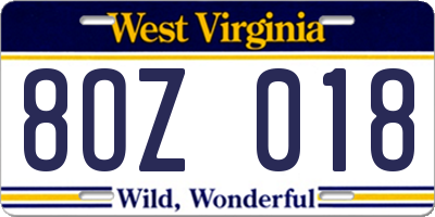 WV license plate 8OZ018