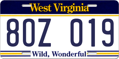 WV license plate 8OZ019