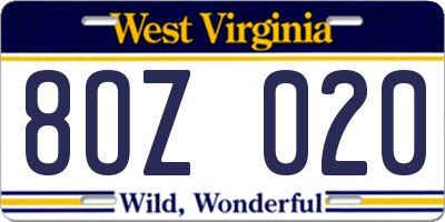 WV license plate 8OZ020