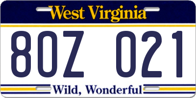WV license plate 8OZ021