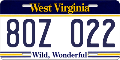 WV license plate 8OZ022