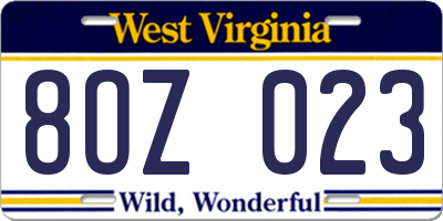 WV license plate 8OZ023