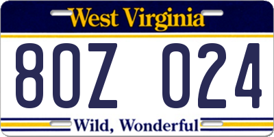 WV license plate 8OZ024