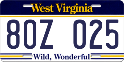 WV license plate 8OZ025