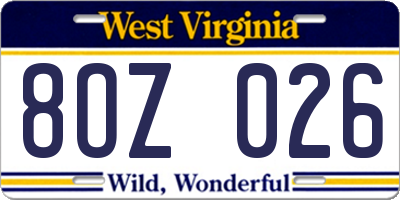 WV license plate 8OZ026