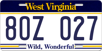 WV license plate 8OZ027