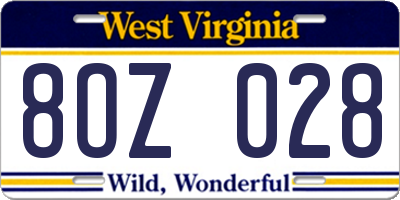 WV license plate 8OZ028