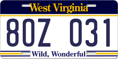 WV license plate 8OZ031