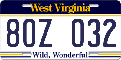 WV license plate 8OZ032