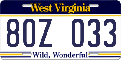 WV license plate 8OZ033