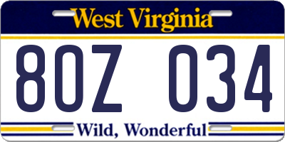 WV license plate 8OZ034
