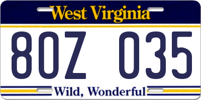 WV license plate 8OZ035