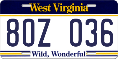 WV license plate 8OZ036