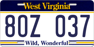 WV license plate 8OZ037