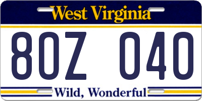 WV license plate 8OZ040