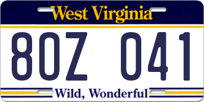 WV license plate 8OZ041