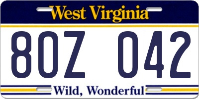 WV license plate 8OZ042