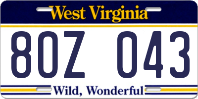 WV license plate 8OZ043