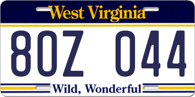 WV license plate 8OZ044