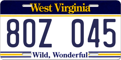 WV license plate 8OZ045