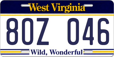 WV license plate 8OZ046