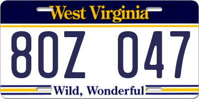 WV license plate 8OZ047