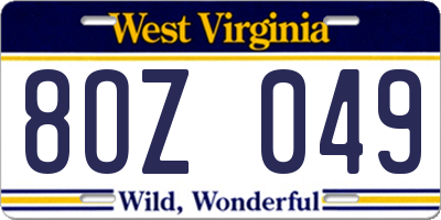 WV license plate 8OZ049