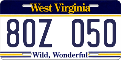 WV license plate 8OZ050