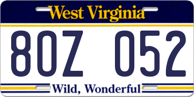 WV license plate 8OZ052