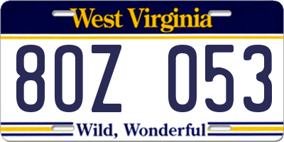WV license plate 8OZ053