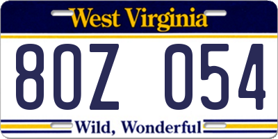 WV license plate 8OZ054