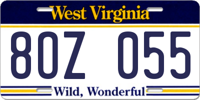 WV license plate 8OZ055