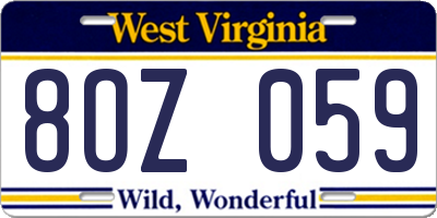 WV license plate 8OZ059