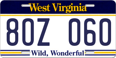 WV license plate 8OZ060