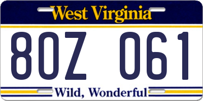 WV license plate 8OZ061