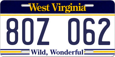 WV license plate 8OZ062