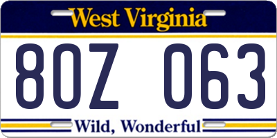WV license plate 8OZ063