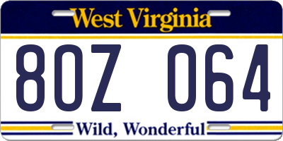 WV license plate 8OZ064