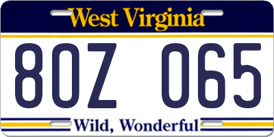 WV license plate 8OZ065