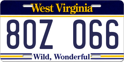 WV license plate 8OZ066
