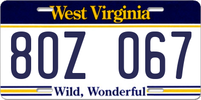 WV license plate 8OZ067